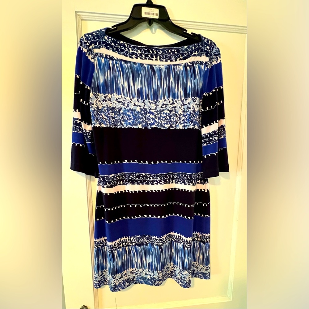 Blue Patterned Casual Shift Dress